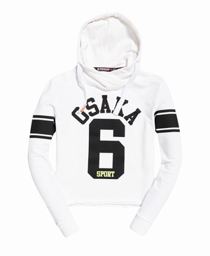 Superdry Osaka 6 Sport Mono Crop Női Kapucnis Pulóver Fehér | NSUHK4731